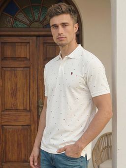 Louis Philippe - Men White Print Polo Neck T-Shirt