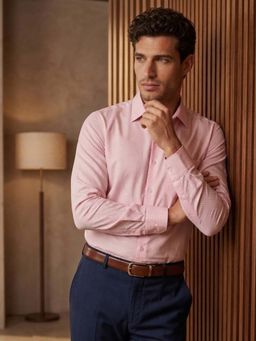 Louis Philippe - Mens Pink Dobby Easy to Iron Cotton Slim fit Formal Shirt