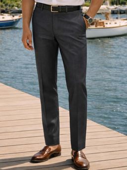 Louis Philippe - Men Grey Solid Flat Front Formal Trouser