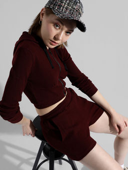 PINACOLADA - Womens Solid Maroon Regular Fit Co Ords (Set of 2)