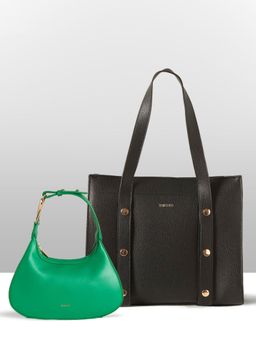 THESTO - Black Adjustable Tich Button Tote and Green Structured Hobo Bag (Set of 2) (XL)