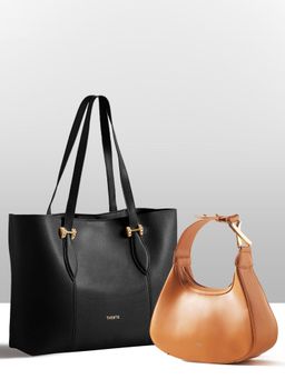 THESTO - Black Classic Handle Tote and Brown Structured Hobo Bag (Set of 2) (XL)