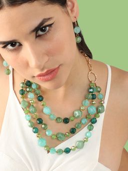 Sohi - Gold Plated Multi-Color Stone Necklace for Women