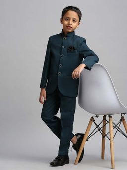 Kids Island - Boys Teal Blue Solid Ethnic Wear Jodhpuri with Pant (Set of 2)