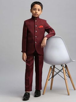 Kids Island - Boys Maroon Solid Ethnic Wear Jodhpuri with Pant (Set of 2)