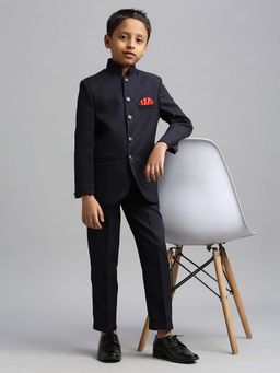 Kids Island - Boys Navy Blue Solid Ethnic Wear Jodhpuri with Pant (Set of 2)