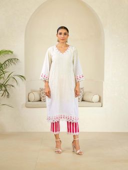 Naseebo - Ivory Serenity Cotton Premium Kurta with Pant and Dupatta (Set of 3)