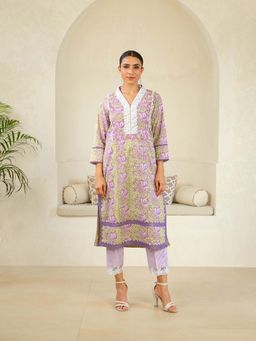 Naseebo - Purple Grace Cotton Premium Kurta with Pant (Set of 2)