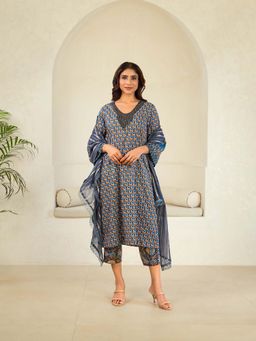 Naseebo - Grey Twilight Bliss Cotton Premium Kurta with Pant and Dupatta (Set of 3)
