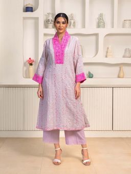 Naseebo - Purple Rose Quartz Linen Premium Kurta with Pant (Set of 2)