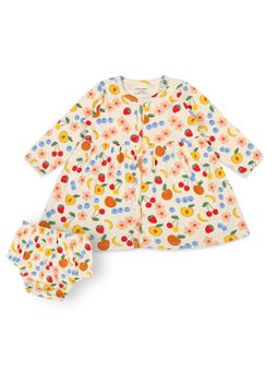 My Milestones - Printed Front Button Dress with Bloomer - Off White (Set of 2)