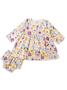 My Milestones - Blooming Dales All Over Print Dress with Bloomer - Cream (Set of 2)
