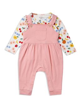 My Milestones - Full Sleeves Printed Tee with Dungaree - Off White & Peach (Pack of 2)