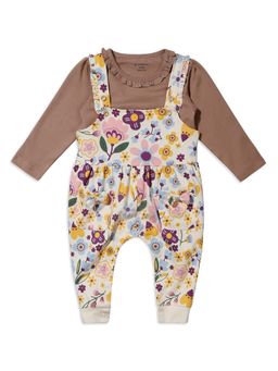My Milestones - Full Sleeves Tee with Printed Dungaree - Cream & Tan (Pack of 2)