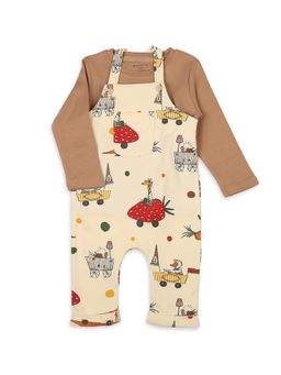 My Milestones - Full Sleeves Tee with Printed Dungaree - Tan & Cream (Pack of 2)
