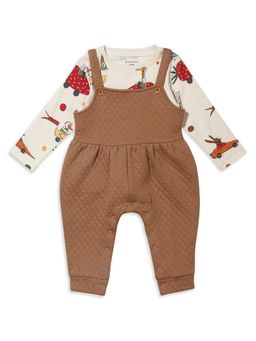My Milestones - Full Sleeves Tee with Quilted Dungaree - Brown & Cream (Pack of 2)