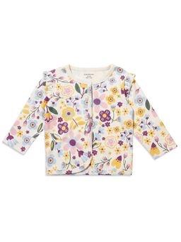 My Milestones - Full Sleeves Shoulder Frill Tee with Blooming Prints - Cream