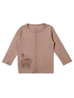 My Milestones - Printed Round Neck Full Sleeves Front Open Tee - Tan