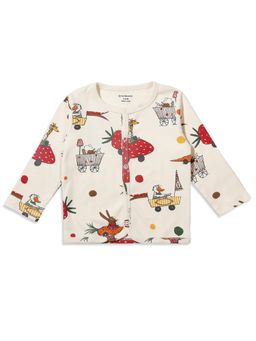 My Milestones - Printed Round Neck Full Sleeves Front Open Tee - Cream