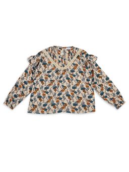 My Milestones - Full Sleeves Woven Top with Pleating and Lace Details - Cream