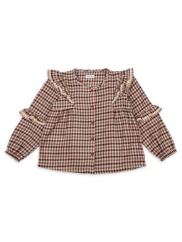 My Milestones - Full Sleeves Checks Top with Ruffles - Maroon