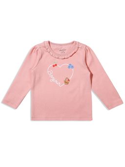 My Milestones - Frill Round Neck Full Sleeves Tee with Bonjour Print - Peach