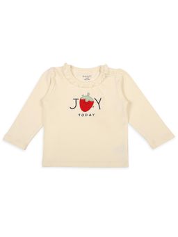 My Milestones - Frill Round Neck Full Sleeves Tee with Applique Embroidery - Off White