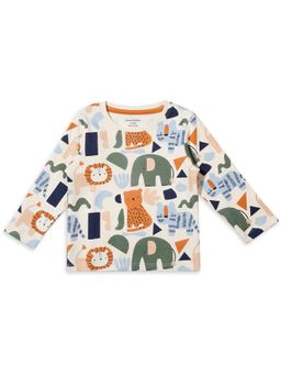 My Milestones - Round Neck Full Sleeves Tee with Nature Friends All Over Print - Cream