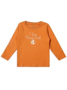 My Milestones - Round Neck Full Sleeves Tee with I Love Planet Earth Print - Orange
