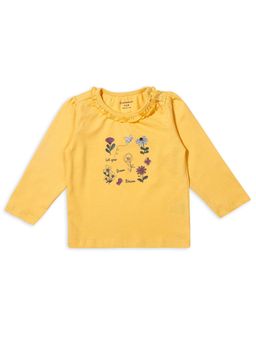 My Milestones - Full Sleeves Round Neck Tee with Floral Print & Ruffle Details - Yellow