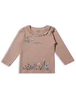 My Milestones - Printed Full Sleeves Tee with Ruffle Details - Tan