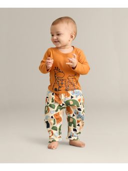 My Milestones - Full Sleeves Animal Tee with Joggers - Orange/Cream (Set of 2)