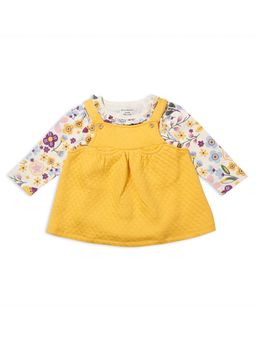 My Milestones - Tee with Quilted Dungaree Dress - Cream & Yellow (Pack of 2)