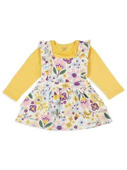 My Milestones - Full Sleeves Tee with Printed Dungaree Dress - Cream & Yellow (Pack of 2)