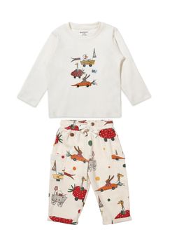 My Milestones - Printed Full Sleeves Tee & Jogger N Suits - Cream (Set of 2)