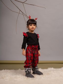 Budding Bees - Full Sleeve Solid Top & Pant - Black & Red (Set of 2)