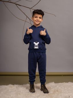Budding Bees - Cotton Fleece Full Sleeve with Zebra Embroidered Hoodie - Blue (Set of 2)