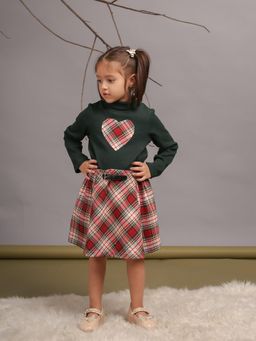 Budding Bees - Cotton Full Sleeves Heart Patch High Neck T-Shirt & Skirt Black (Set of 2)