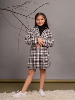 Budding Bees - Cotton High Neck T-Shirt with Checked Jacket & Skirt - Black (Set of 3)