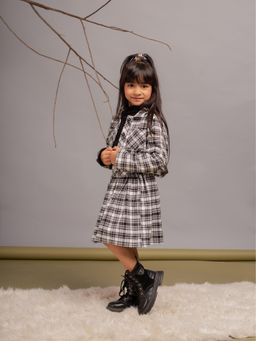 Budding Bees - Cotton High Neck T-Shirt with Checked Jacket & Skirt - Black (Set of 3)