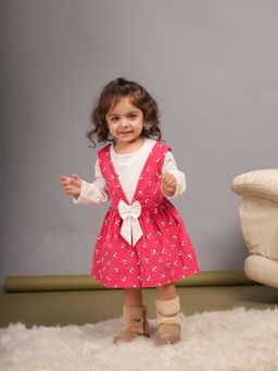 Budding Bees - Full Sleeves Solid T-Shirt with Floral Corduroy - Pink (Set of 2)