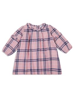 My Milestones - Lurex Checks A Line Dress with Ruffle Details and Embroidered - Pink