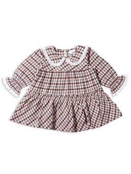 My Milestones - Exajurated Peter Pan Collar Full Sleeves Checks Dress - Maroon