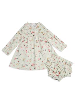 My Milestones - Floral Printed Full Sleeves Dress with Bloomer - Off-white (Set of 2)