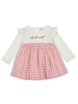 My Milestones - Ruffle Dress with Seersucker Checks & Embroidery - Off White/Peach