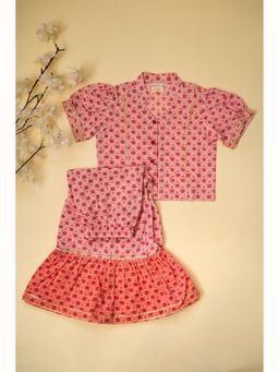 ADYA - Pink Ombre Floral Crop Top and Sharara (Set of 2)