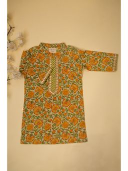 ADYA - Greenish Yellow Floral Print Kurta