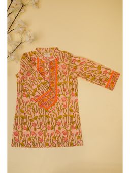 ADYA - Peach Lotus Floral Kurta