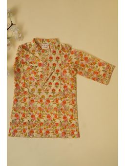 ADYA - Lemon Yellow & Orange Floral Kurta