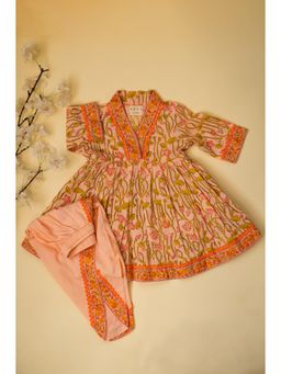 ADYA - Peach Lotus Floral Co- Ord with Tulip Pants (Set of 2)